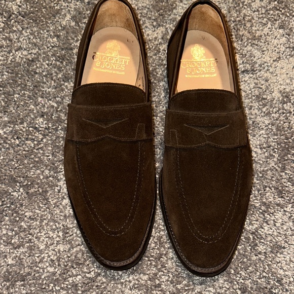 Crockett & Jones Dark Brown Suede Loafers - Picture 1 of 10